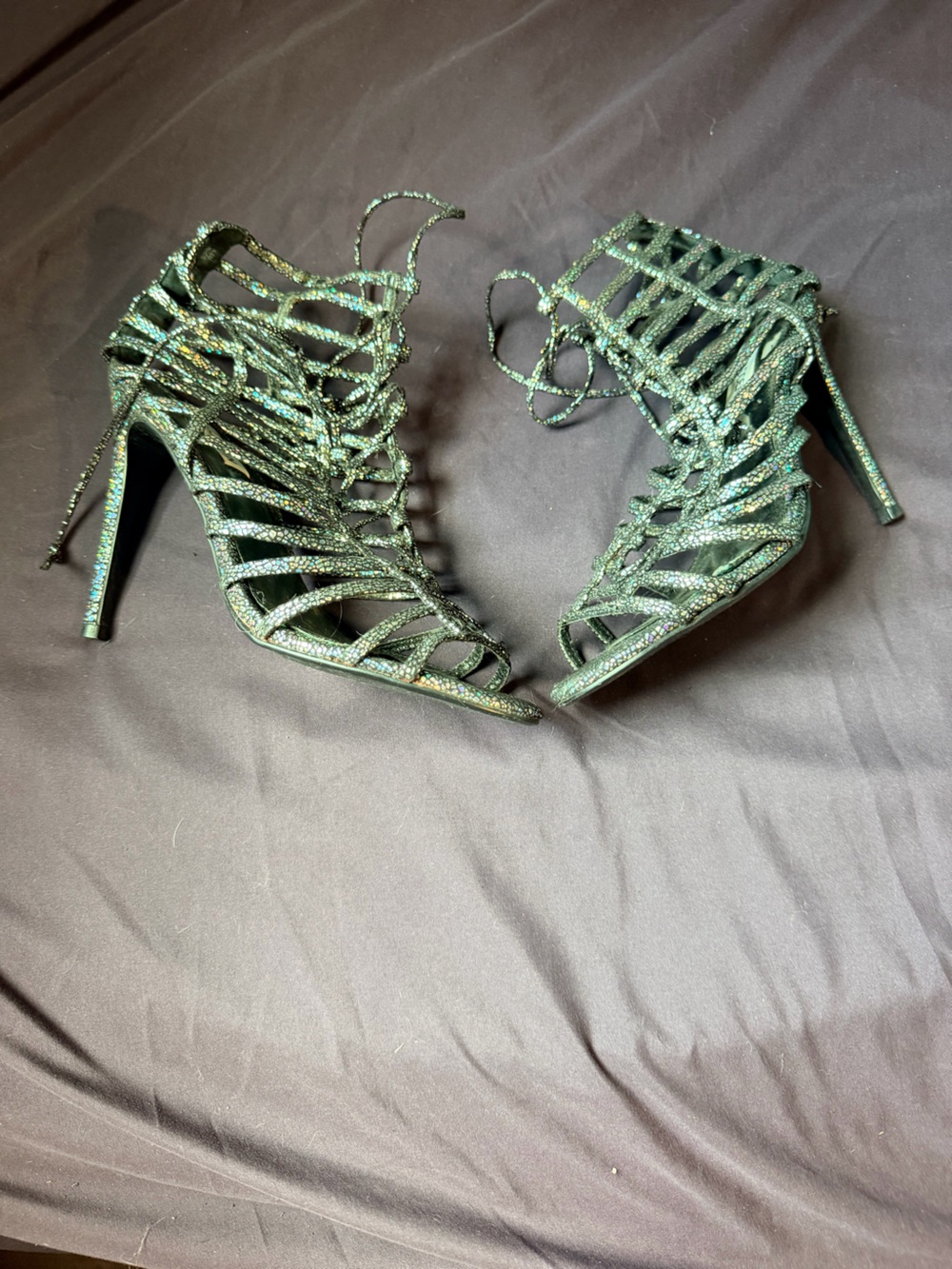 Steve Madden Black Holographic Strappy Sandals
